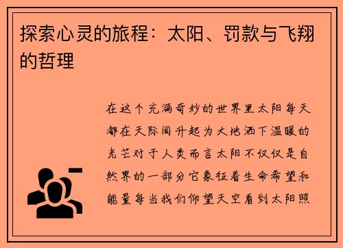 探索心灵的旅程：太阳、罚款与飞翔的哲理